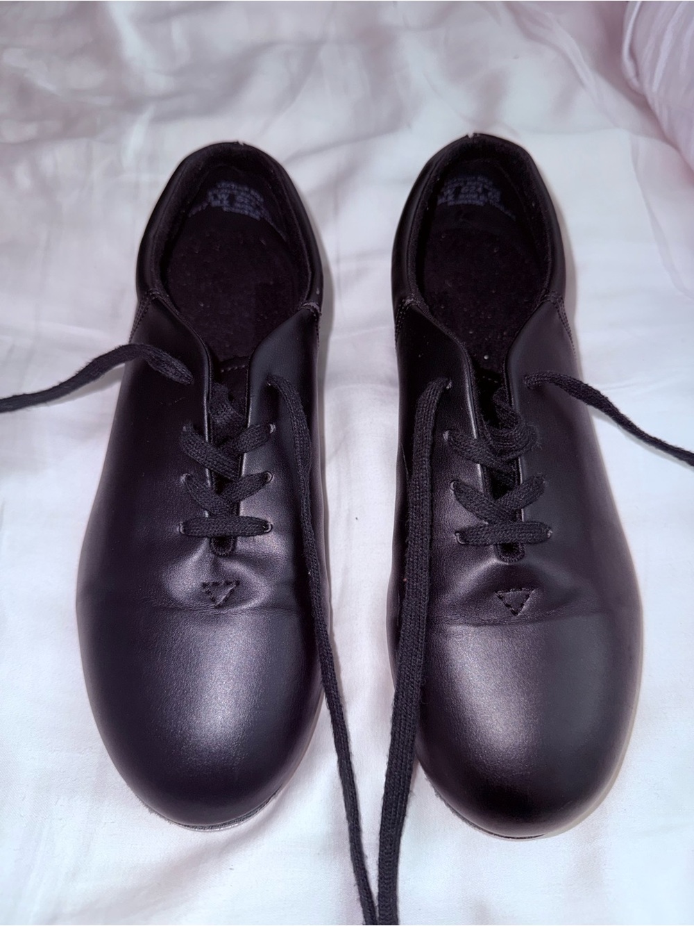 Capezio Tap Dance Shoes Black Leather Lace-Up Women’s 8 WIDE - very good, No Box